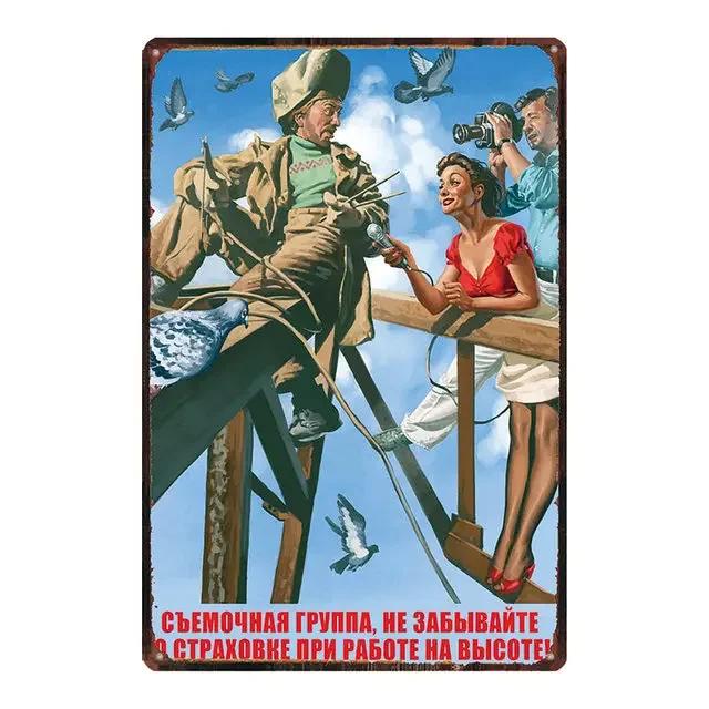 Vintage Russian Cartoon PinUp Girl Metal Tin Sign Retro Iron Painting Plaque for Pub Cafe Home Wall Decor Sexy Girl Poster