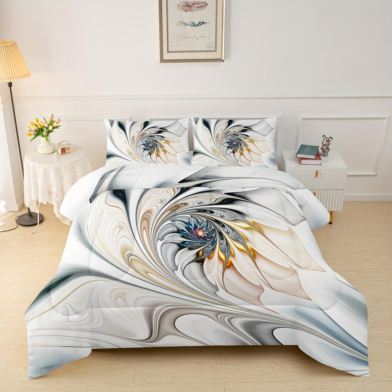 

Bedding Set - 3pcs Psychedelic Floral Duvet Cover Set - 3D White Bedding For Dorm Room And Bedroom Decor - Abstract Flower Print US Twin(172x218cm)