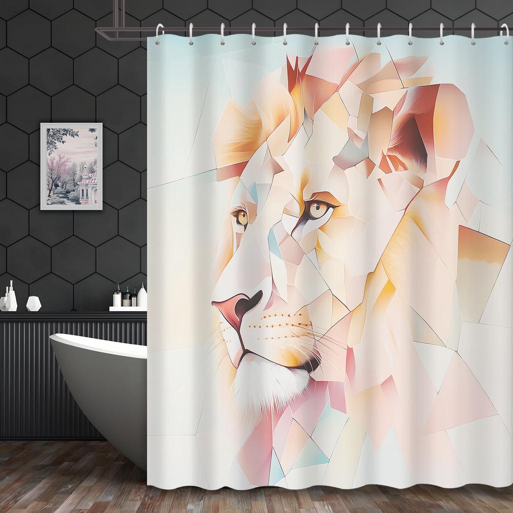Geometric Lion Shower Curtain: Modern Artistic Design for a Stylish Bathroom