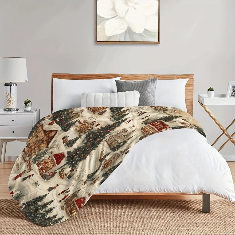 Christmas Snowy Village Blanket - Soft Warm Plush | All-Season Throw for Sofa Bed Travel Camping, Holiday Decor