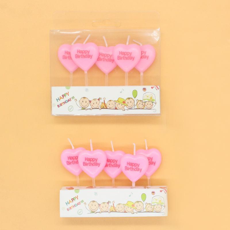 New Cute 5-pack Heart-shaped Letters Happy Birthday Candles Valentine's Day Pink Small Love Candles