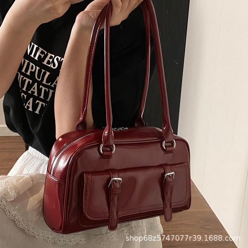 Retro women's bags, high-end underarm bags 2025 new simple large-capacity bowling bags, fashionable commuter bags