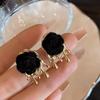 Vintage Sweet Cool Velvet Rose Drop Earrings for Women Ladies French Style Flowers Stud Earrings Wedding Jewelry Accessories