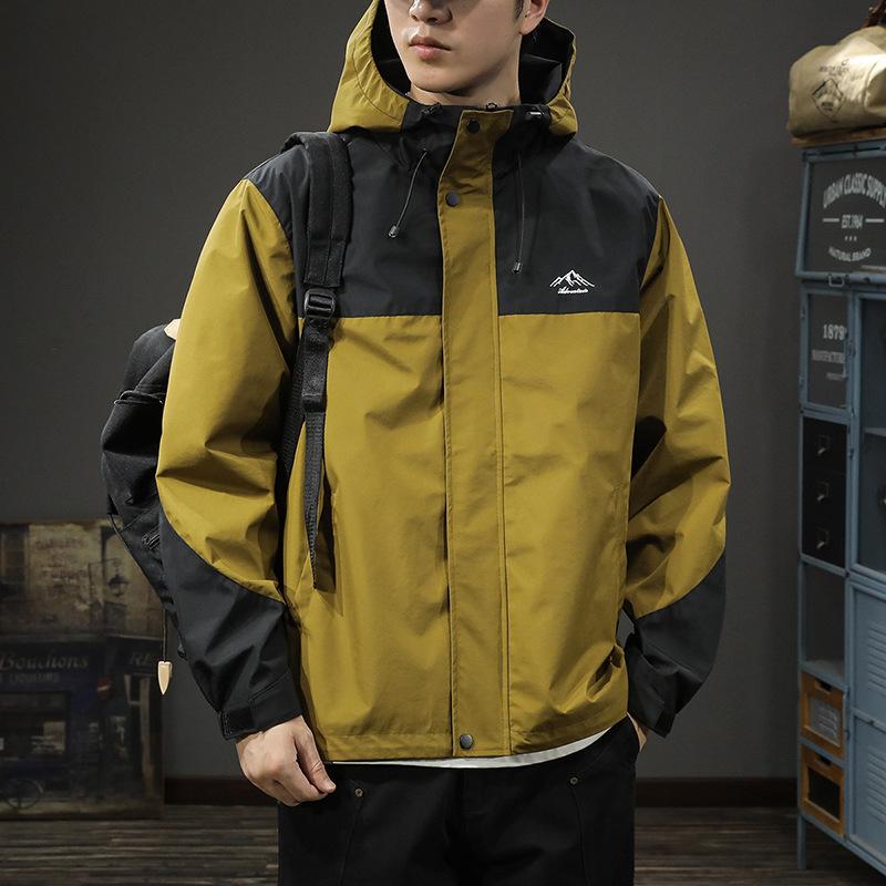 Outdoor Windproof Jacket Hooded Jacket Men'S Loose Large Size Trend Contrasting Color Splicing Tooling Outside