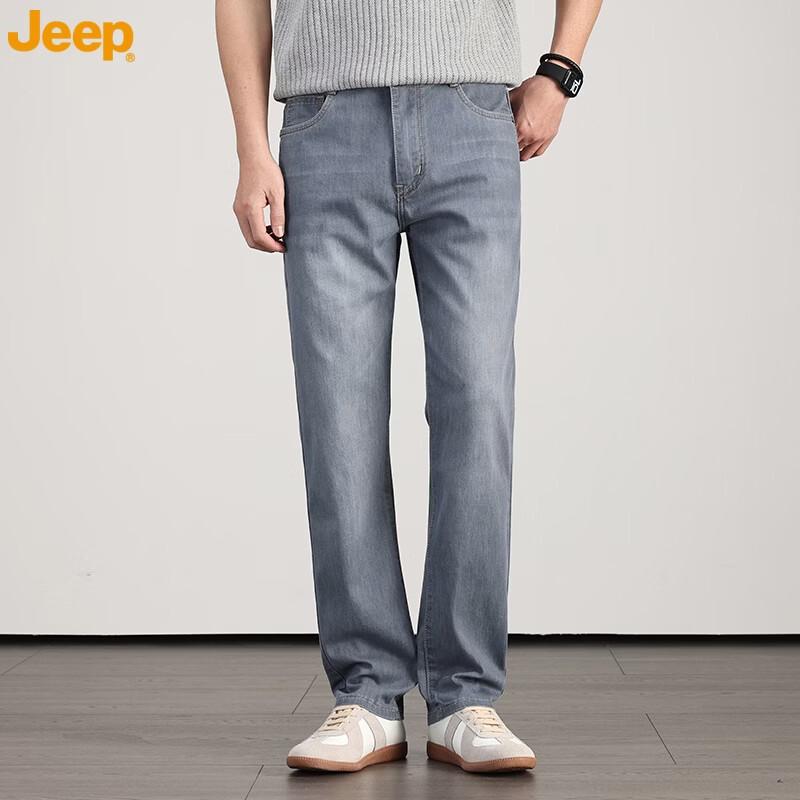 JEEP Men s Summer Thin Mulberry Silk Blend Straight-Leg Jeans 36