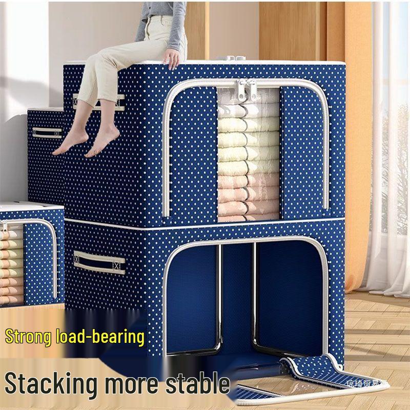 Foldable Oxford Cloth Storage Box with Steel Frame - Large Capacity for Clothes and Quilts