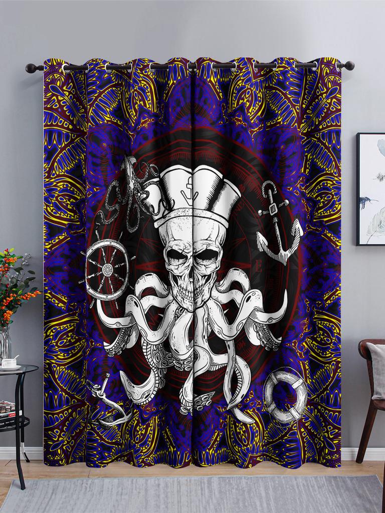 Curtains Skull Series Bedroom Sunshade Halloween Digital Printing Blackout Curtain Punching