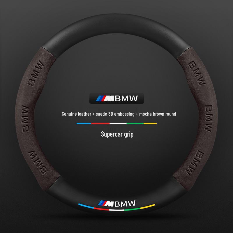 BMW iX3 Suede & Leather Steering Wheel Cover (2020-2022) - Universal, Four Seasons, Carbon Fiber Design