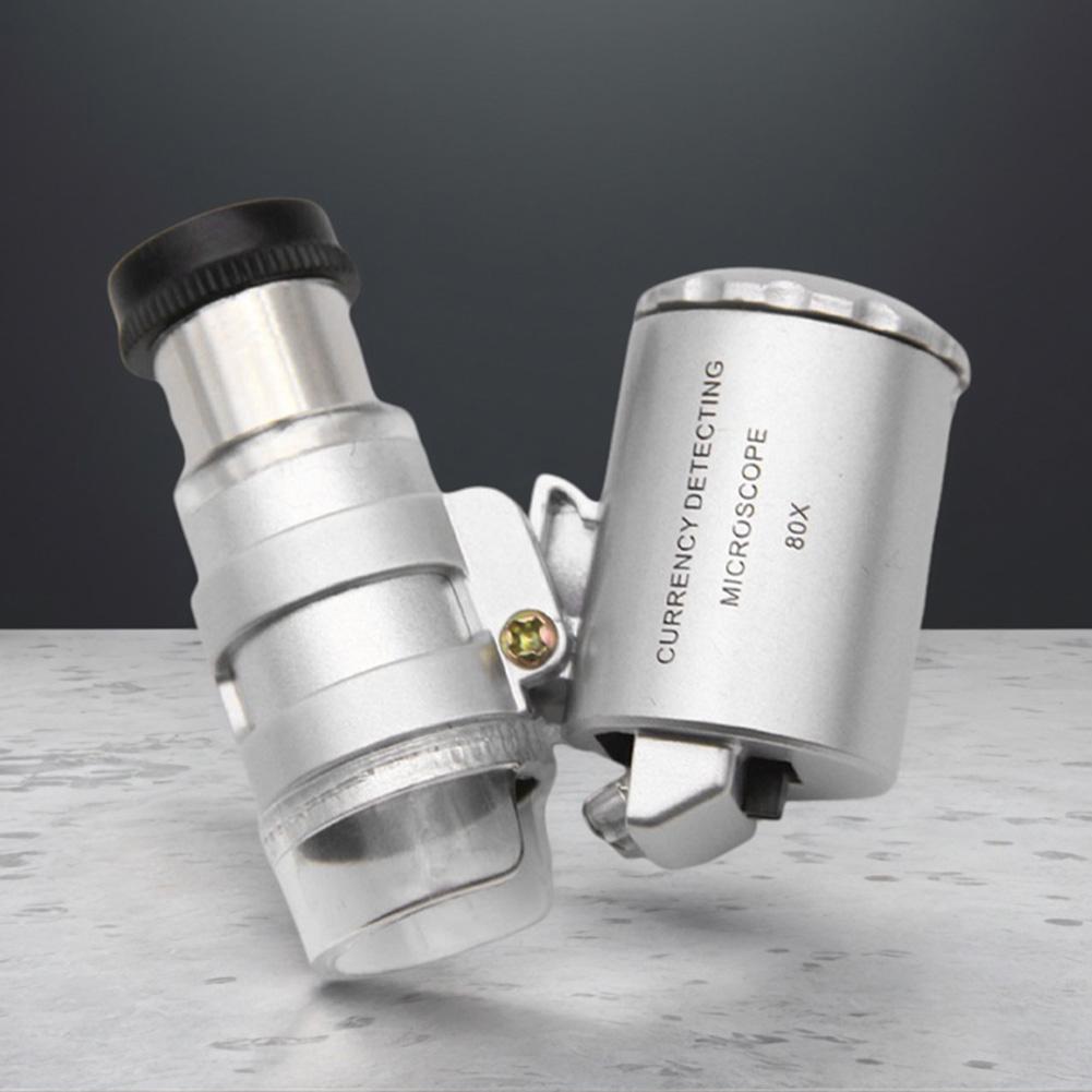 80x/100x Jeweler Eye Loupe with LED UV Light Pocket Magnifying Glass Jeweler Magnifier Portable Mini Pocket Currency Detector