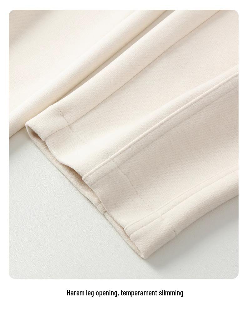 Women's Off-White Cashmere Blend Harem Pants - High-End, Thickened, Straight-Leg for Autumn/Winter 2024.