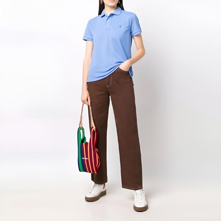 Polo Ralph Lauren Solid Logo Simple Short Sleeve Polo Shirt Women Tops Blue 211806666006