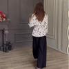 2024 Autumn Women's Casual Print Shirt & Solid Wide-Leg Pants Set