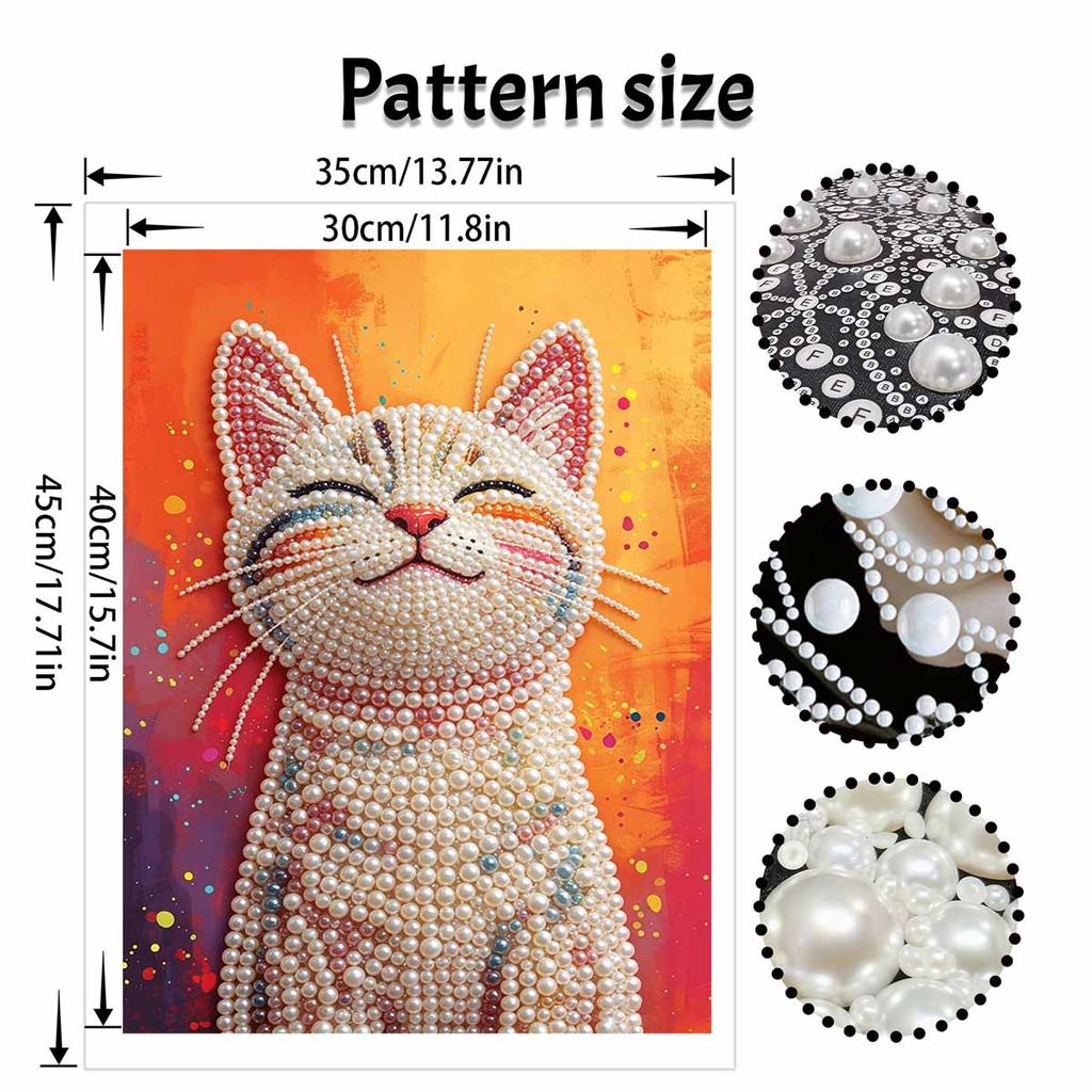 Pearl Painting Handmade DIY 5D Pearl Cat Animal Flower Pattern Decorative Hanging Painting