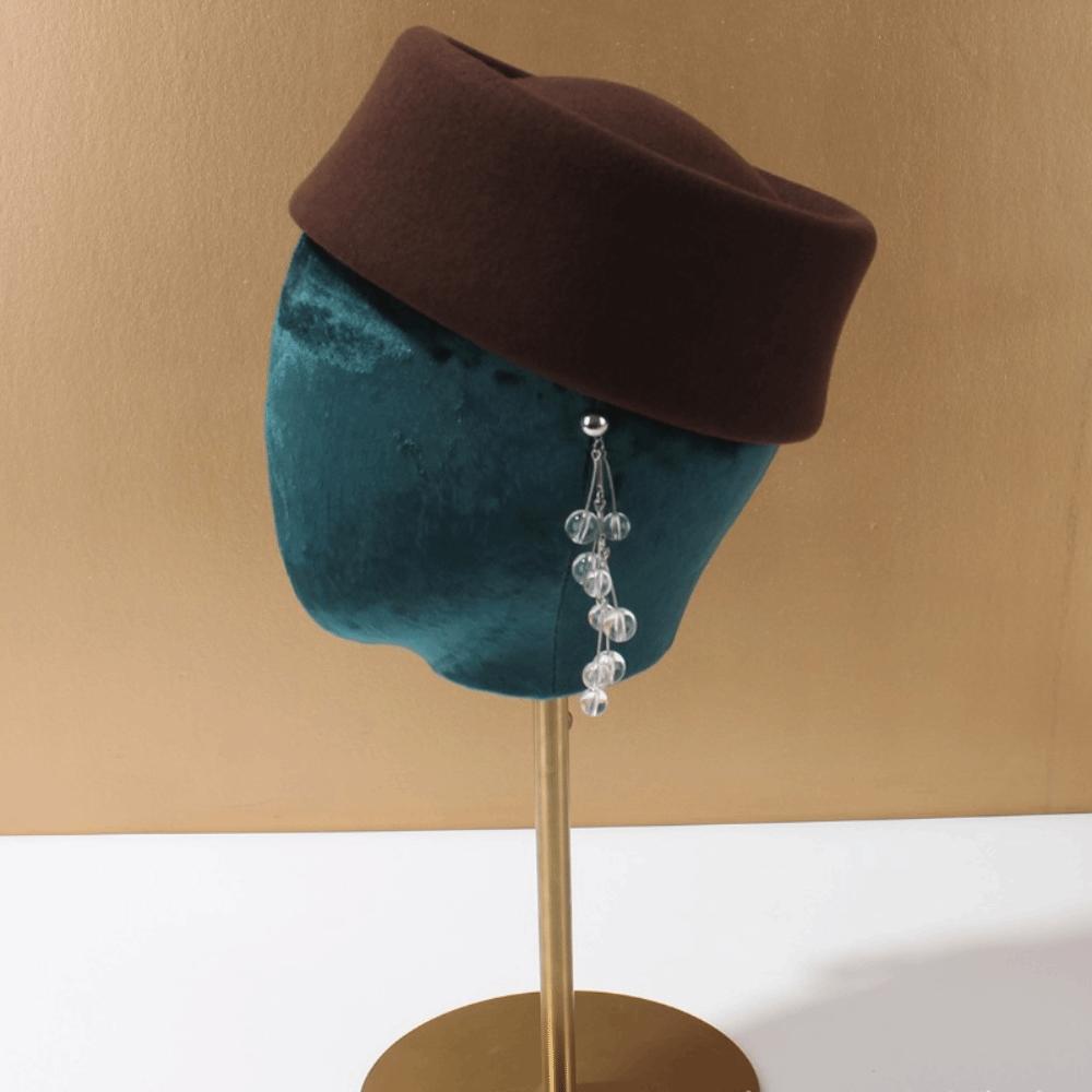 

New Hard Top Wool Felt Berets Concave Top British Retro Vintage Fedoras Hats Pillbox Cap Wedding кавовий