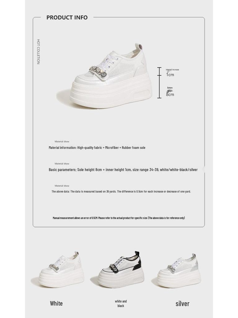 Women's 2025 Summer White Platform Sneakers - Thick-Soled, Breathable Mesh, Inner Lift, Casual Sports Style