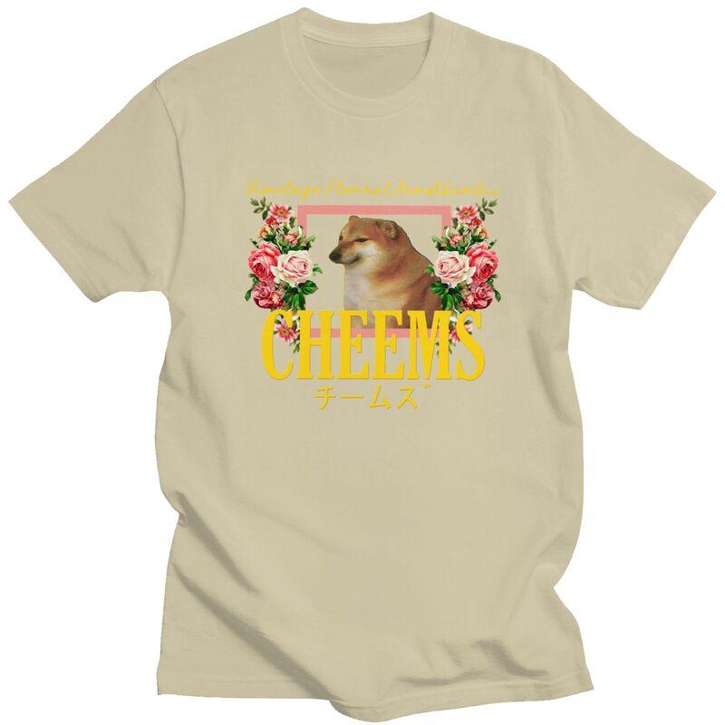 Custom Cheems Vintage Floral Aesthetic T Shirts Men Pure Cotton Tee Tops Funny Shiba Inu Meme Tshirt Tshirt Clothes