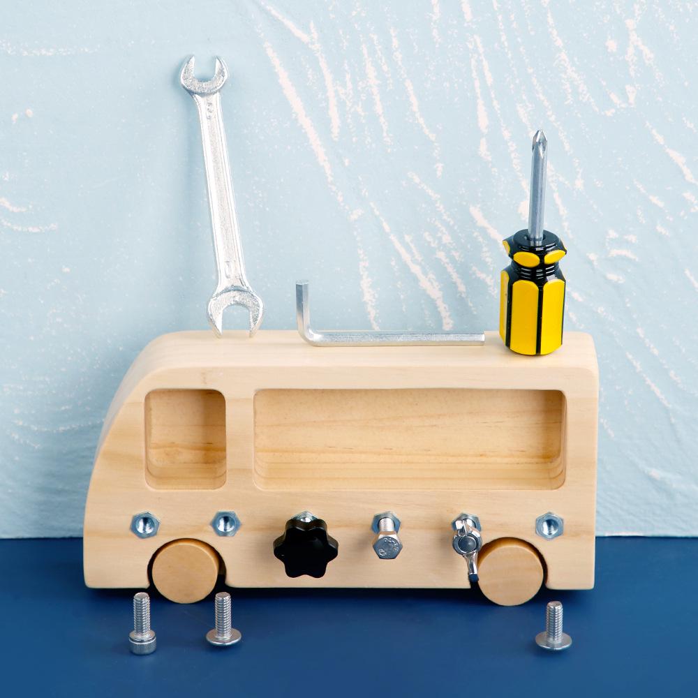 Montessori Busy Bus Educational Toys for Kids - Wooden Puzzle & Screw Concentration Training