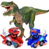 2-in-1 verwandelndes Dinosaurier-Spielzeug, automatisches Dinosaurier-Transformator-Spielzeug mit LED-Licht und Musik, Elektrofahrzeug-Spielzeugauto für Kinder ab 2 Jahren, Geschenk