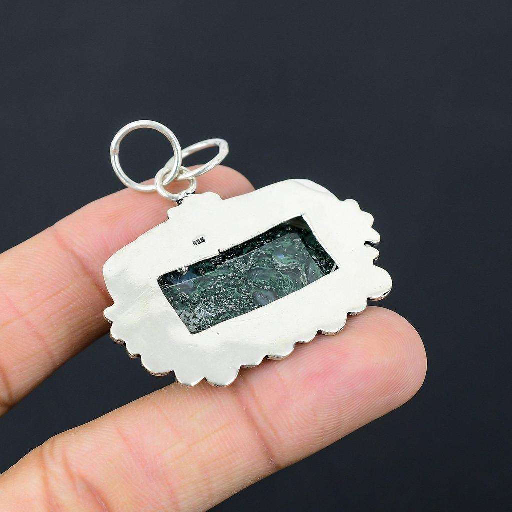 Hochzeitsgeschenk für Sie 925 Silber Natürlicher Sonnenmoos-Achat Edelstein Anhänger