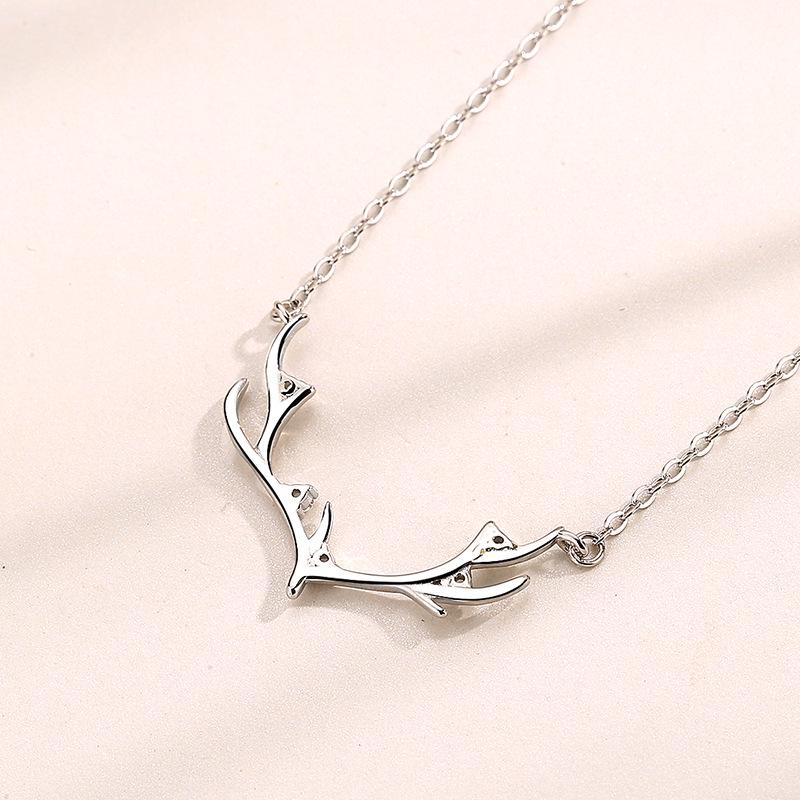 S925 Sterling Silver Reindeer Antler Pendant Necklace - Minimalist Christmas Jewelry for Women