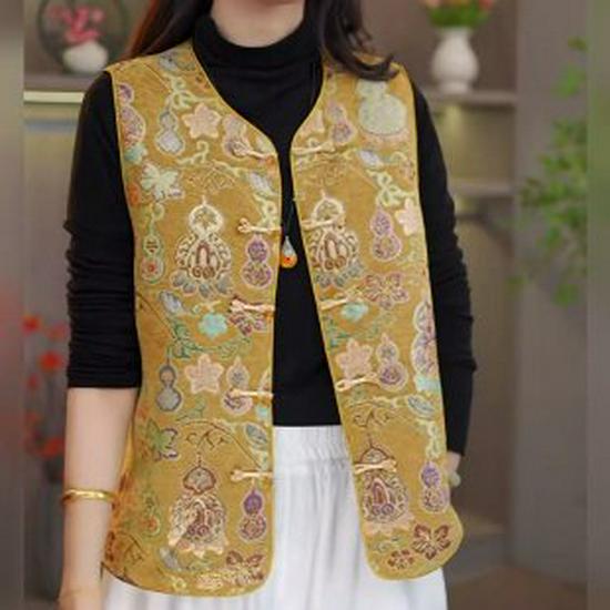 2026 Spring Yellow Chinese Style Plate Buckle Waistcoat for Women 2XL жёлтый