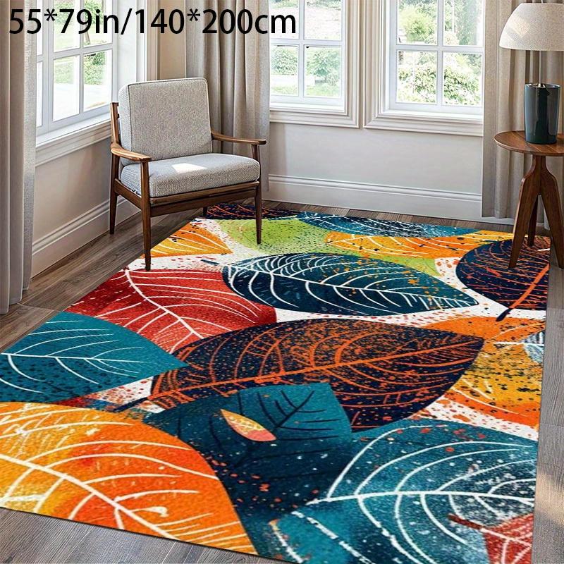 Colorful Crystal Velvet Leaf Patterned Area Rug for Living Room And Bedroom Home Office, Entryway, And Indoor Decor