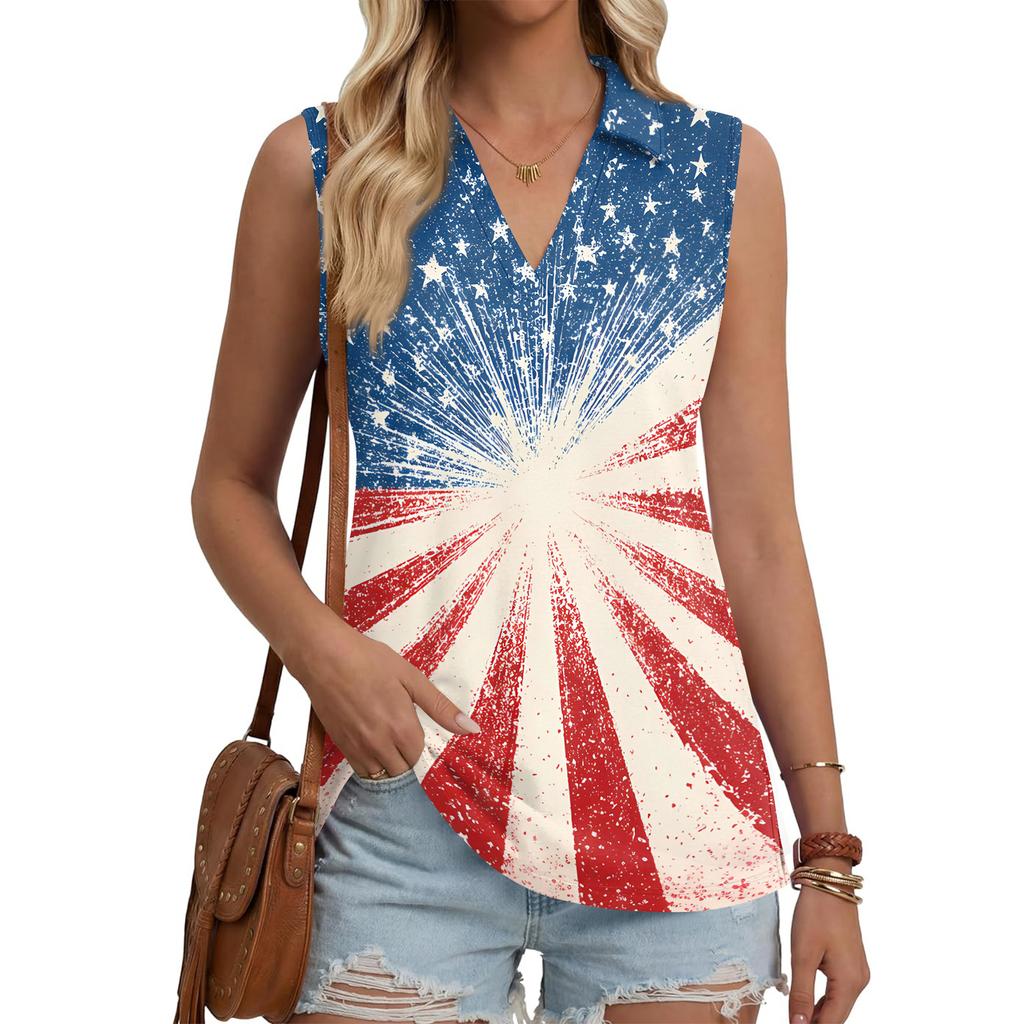 Women's Fashion Casual Lapel Sleeveless Color Shirt Women's V-Neck Up Tops