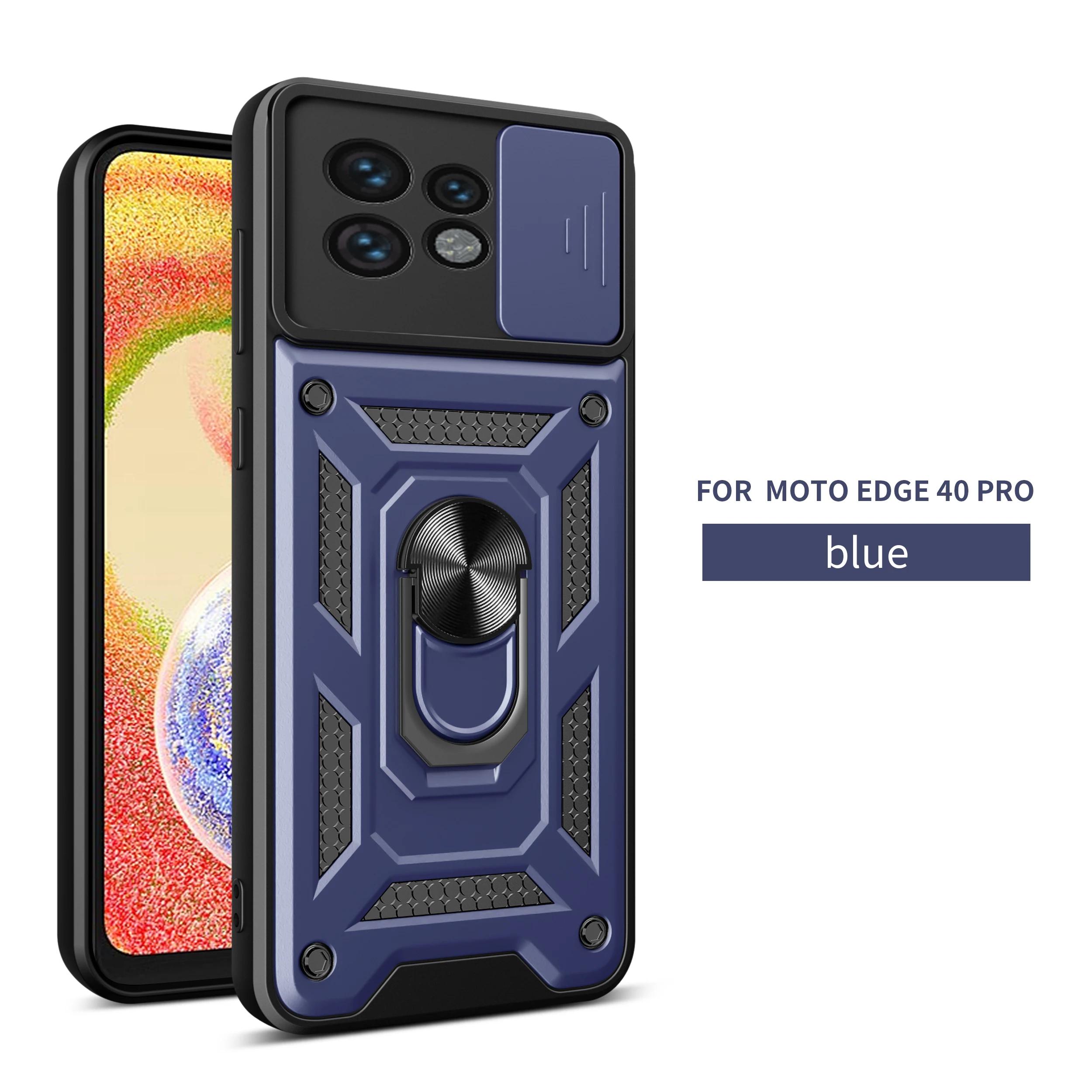 

Чехол Armor для Motorola Moto Edge 40 Neo 30 Fusion Ultra Cover с защитным кольцом для объектива и магнитным держателем Business Full Protection Cover Moto Edge 30 синий