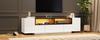 Freistehender TV-Schrank mit LED-Beleuchtung, L-Form und Schubladen, Hochglanz Weiß, Geeignet für 75-Zoll-Fernseher, Weiß+Schwarz, 180*40*48cm