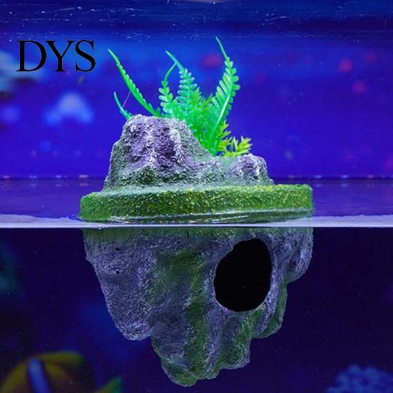 Safe PVC Resin Ornament Floating Rock Aquarium Decoration, Realistic Moss with Shrimp Resting Shelter Cave, Fish Tank Hideout for Betta Guppy