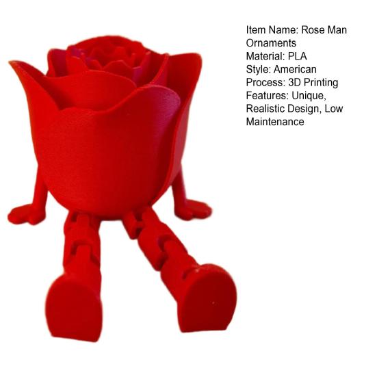 3D-gedruckte Rosenmann-Figuren Valentinstag Bewegliche Gelenkornamente mit verstellbarer Pose Kreative Heimdekor-Skulptur