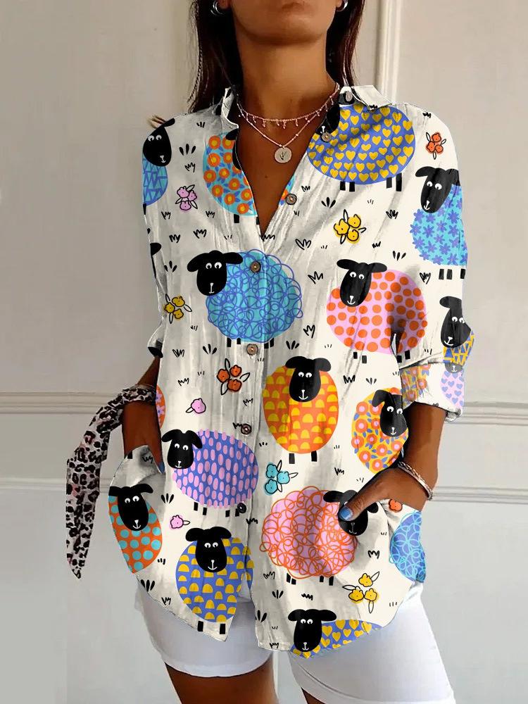 

Весенне-летняя рубашка с длинным рукавом, V-образным вырезом, универсальный принт, женский топ XL белый