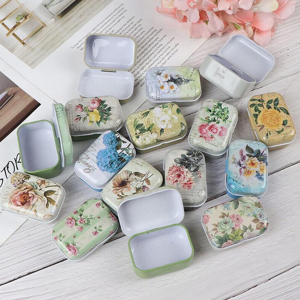 Mini Flower Tin Trinket Jewelry Organizer Storage Box Decorative Boxes Small Metal Tins with Hinged Lids Portable Box Containers