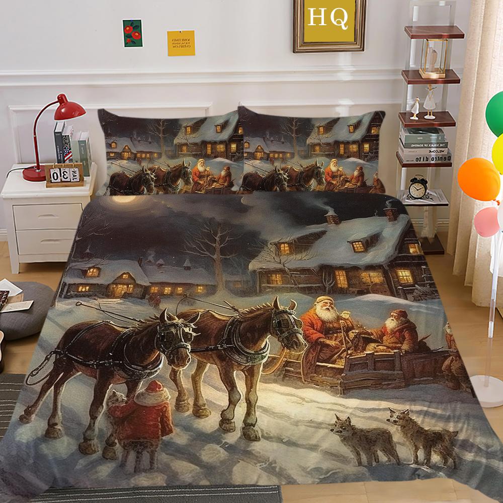 Set pat de o singură dimensiune cu imprimeu de Crăciun, cu design de desene animate superioare, pentru adolescenți, pentru copii