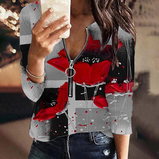 

Весенняя женская блузка с принтом, свободная футболка на молнии