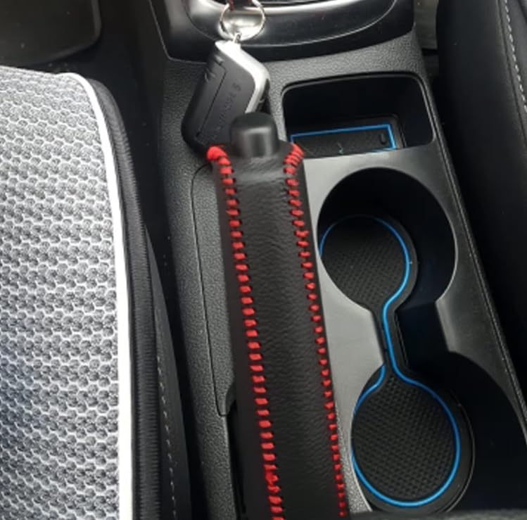 GLOWZEN Shift Knob Cover Universal Car Handbrake Cover Premium Genuine Leather Handmade (Red Black Stitching)