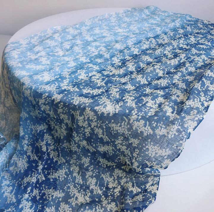 Gradient Blue Color Linen Soft Scarves Women Tie Dyed Ethnic Design Scarf Summer Travel Sunscreen Long Shawl 60x185cm