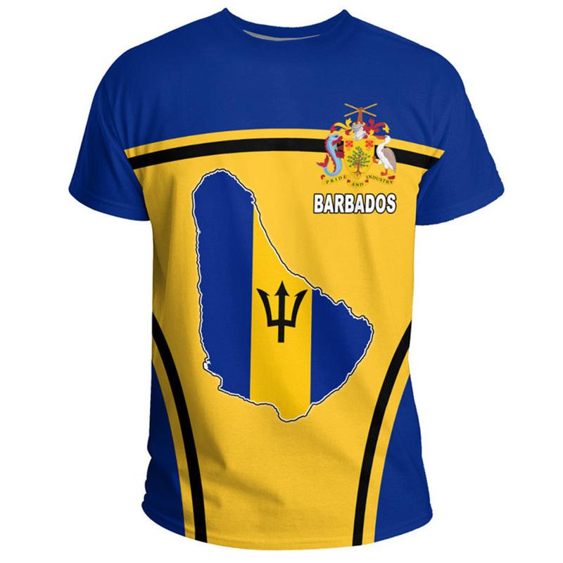 Barbados National Flag Map 3D Printing T Shirt Barbados Coat Of Arms Graphic Tee Shirts Fashion Streetwear Short Sleeves Clothes