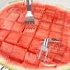 2-in-1 Watermelon Slicer and Fork Stainless Steel Fruit Cutter Tool for Watermelon, Mango, Pitaya, Portable for Camping, Picnics, Home