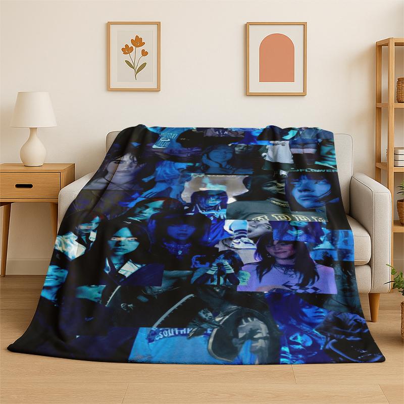 3D Billie Eilish Singer Star Flannel Blanket Soft Warm Throw Blanket for Bedroom Living Room Bed Travel Camping Picnic Gift