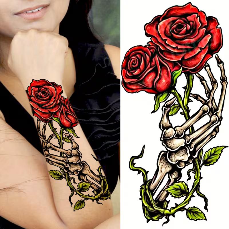 10 Sheets 3D Colorful Peony Rose Flower Temporary Tattoos | Water Color Fake Tattoos Arm Sleeve, Realistic Watercolor Floral Temp Tattoo Sticker