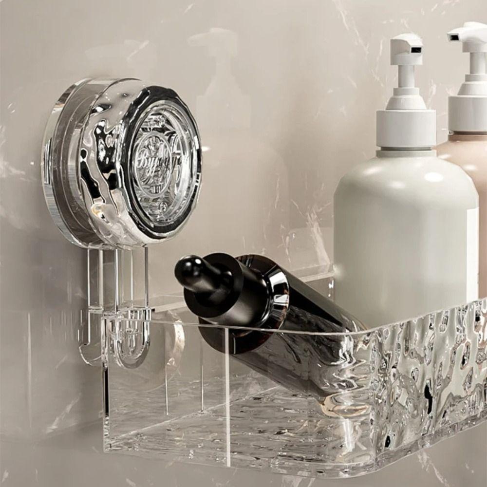 Waterproof Suction Cup Storage Rack Transparent No-Drill Wall-Mounted Shelf Rack Easy Install Removable Bathroom Storage Holder