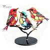 Fine Craftsmanship Bird Statues for Office Acrylic Birds on Branch Desktop Ornament, Colorful Stained Glass Style Nature Themed Gifts Lovers Figurine,