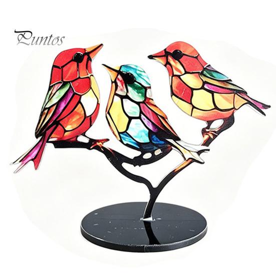 Fine Craftsmanship Bird Statues for Office Acrylic Birds on Branch Desktop Ornament, Colorful Stained Glass Style Nature Themed Gifts Lovers Figurine,