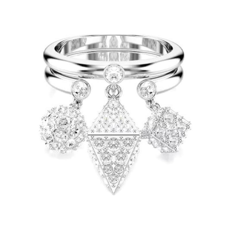 Swarovski Dextera Geometric Crystal Pendant Rhodium Plated Ring Women s White 5709842