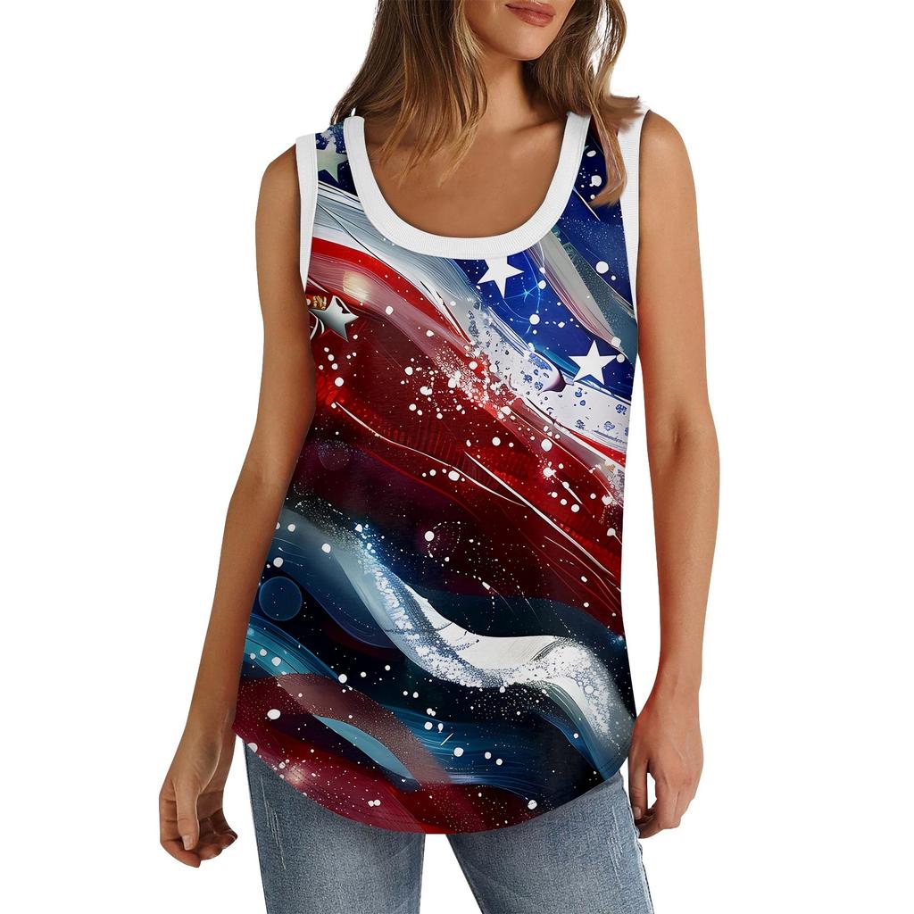 Débardeur pour femmes, col en U, basique, décontracté, fluide, sans manches, coupe latérale profonde, imprimé, hauts pour femmes