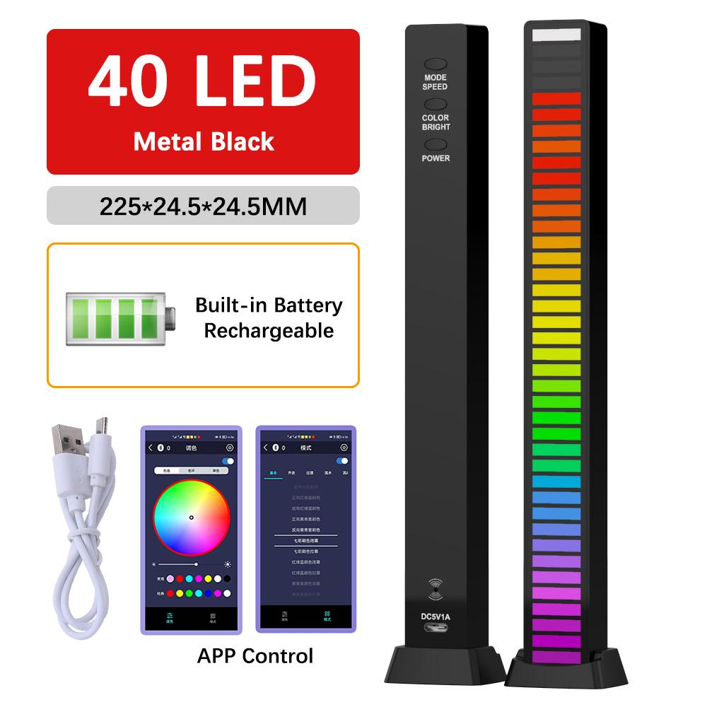 16/32/40 LED Charge RGB Light Bar Sound Activated Music Pickup Voice Lights Ambient Lamp Aesthetic Game Room Decor