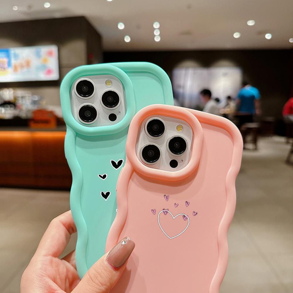 N83 Herz- und Blattkunst Macaron Wavy Edge Handyhüllen für iPhone 15 Pro Max Samsung A54 A13 A14 S23 S24 Ultra A23 Redmi Note 13 Pro Stoßfeste Hülle