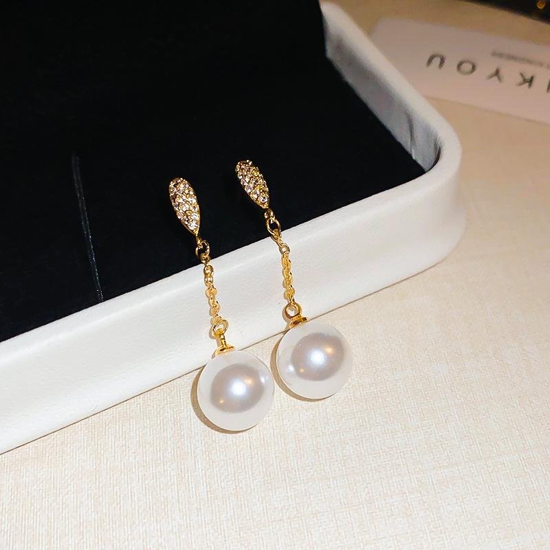 Light luxury zircon round artificial pearl ear buckle French retro fashion temperament earrings high-end exquisite earrings women