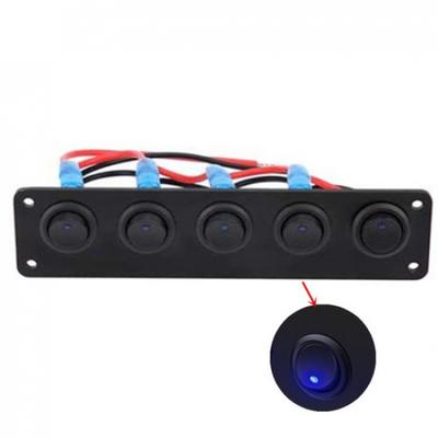 Universal 5 Gang Rocker Switch Panel Control Blue LED For Car Boat Truck RV 12V
